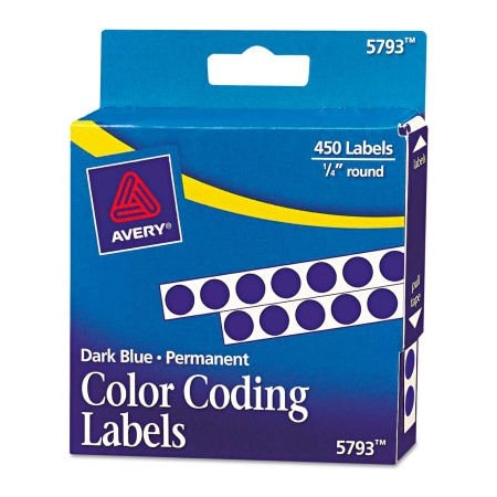 Avery Avery Permanent Self-Adhesive Color-Coding Labels, 1/4" Dia, Dark Blue, 450/Pack 5793